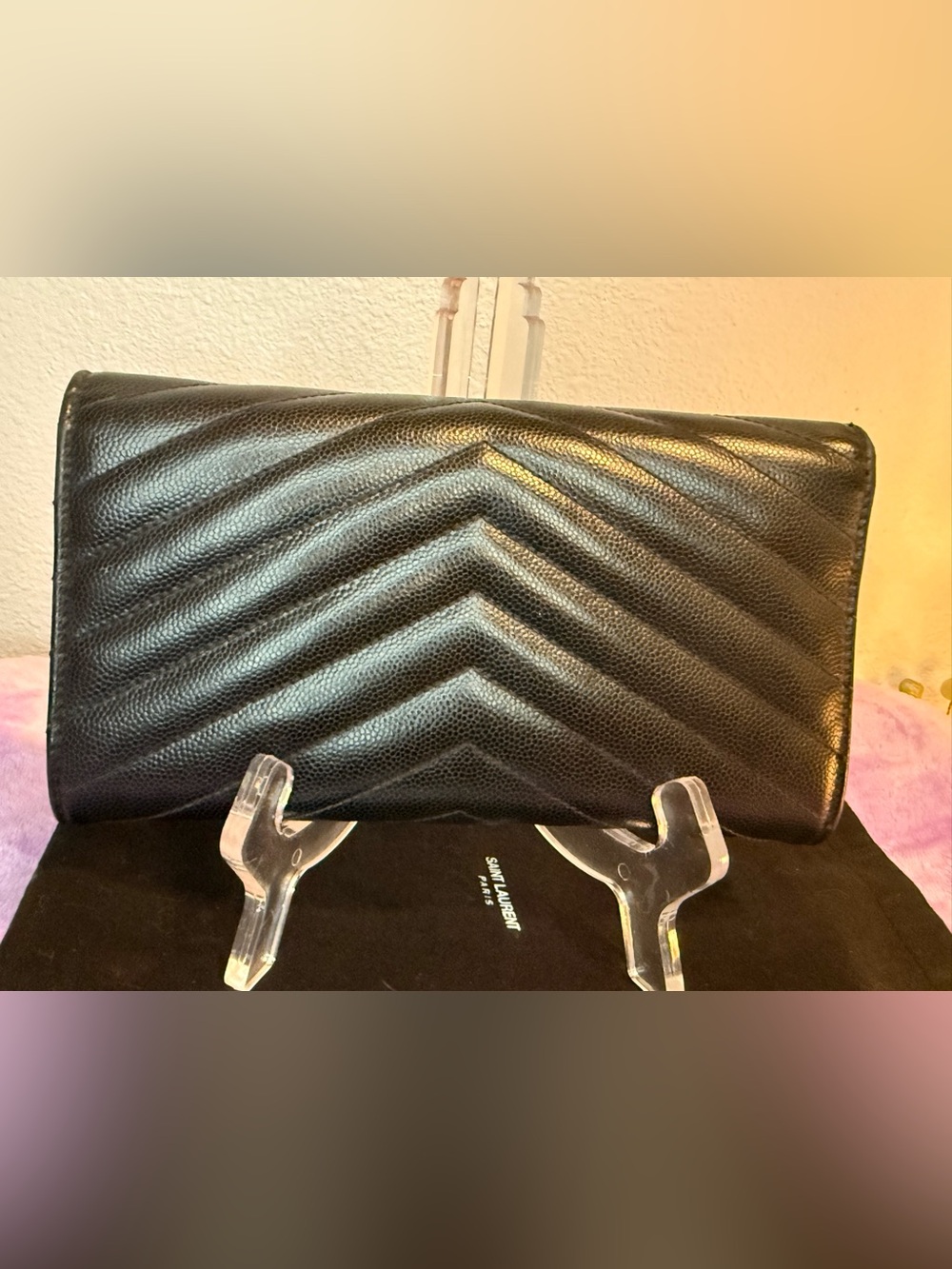 Authentic YSL Black Grained Leather Cassandre Matelassé Large Flap Wallet - Picture 5 of 14